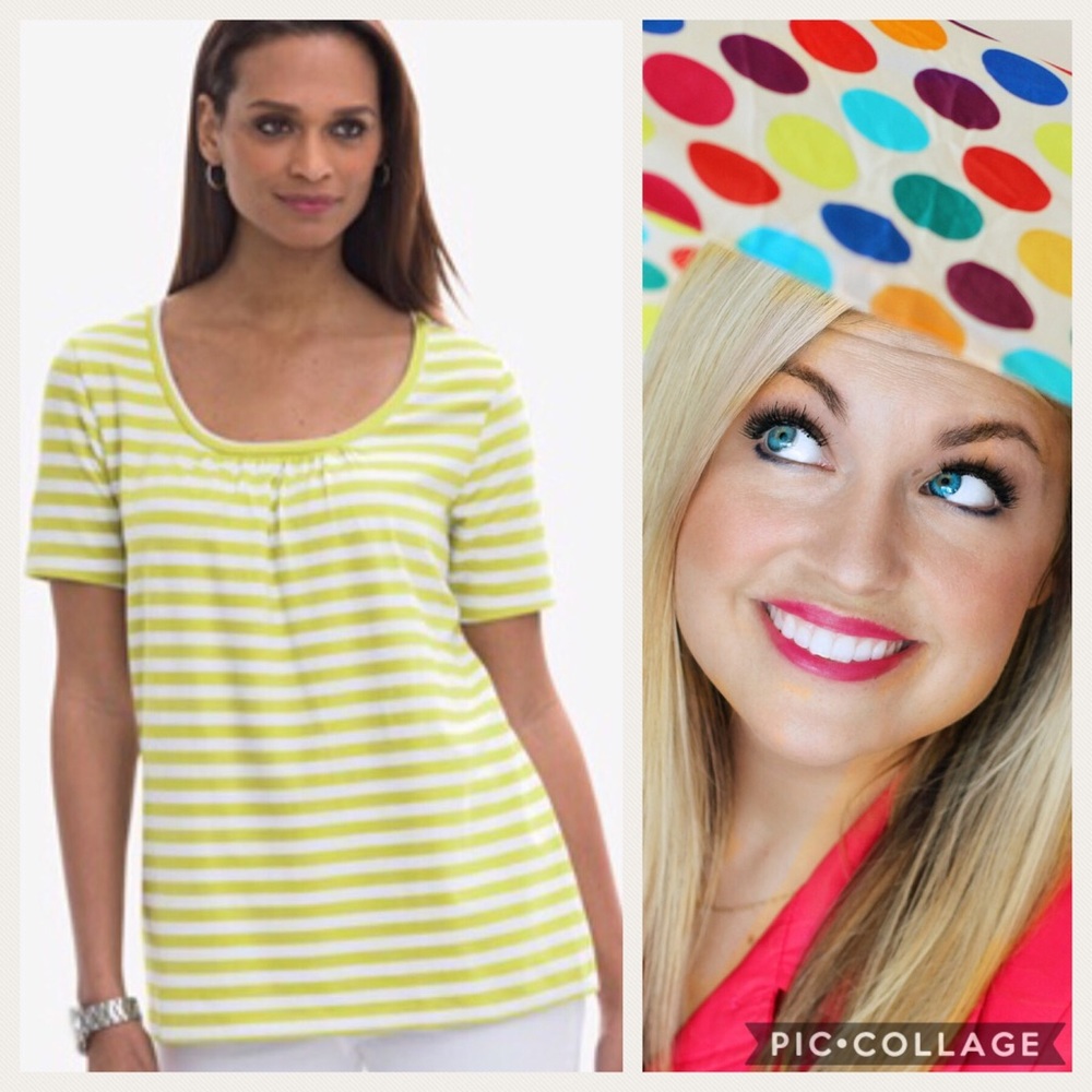 Shirred Stipe Tee SZ 22/24  Gree/White $49.99 NEW